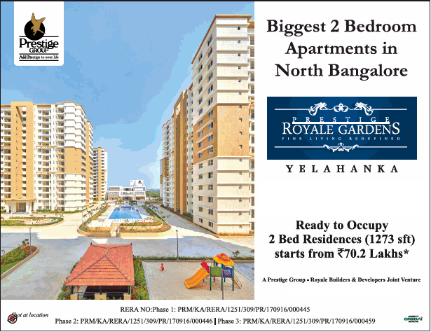 Ready to Occupy 2 Bed Residences at Prestige Royale Gardens in Bangalore Update